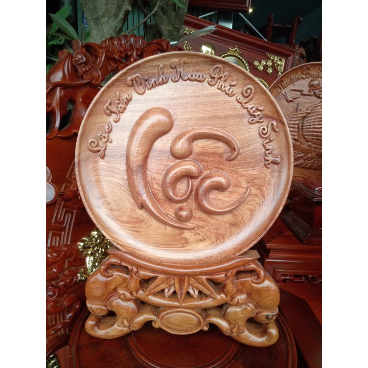 Đĩa chữ lộc 30 cm gỗ hương